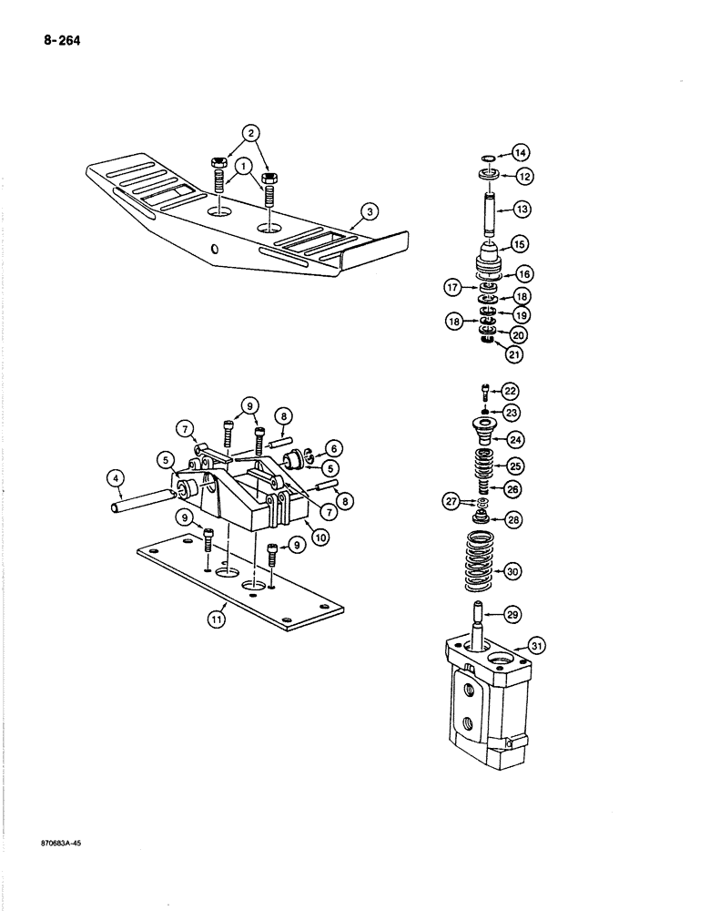 Схема запчастей Case 170B - (8-264) - FOOT CONTROL VALVE - MONSUN-TISON, P.I.N. 74398 AND 74400 THRU 74456 (08) - HYDRAULICS