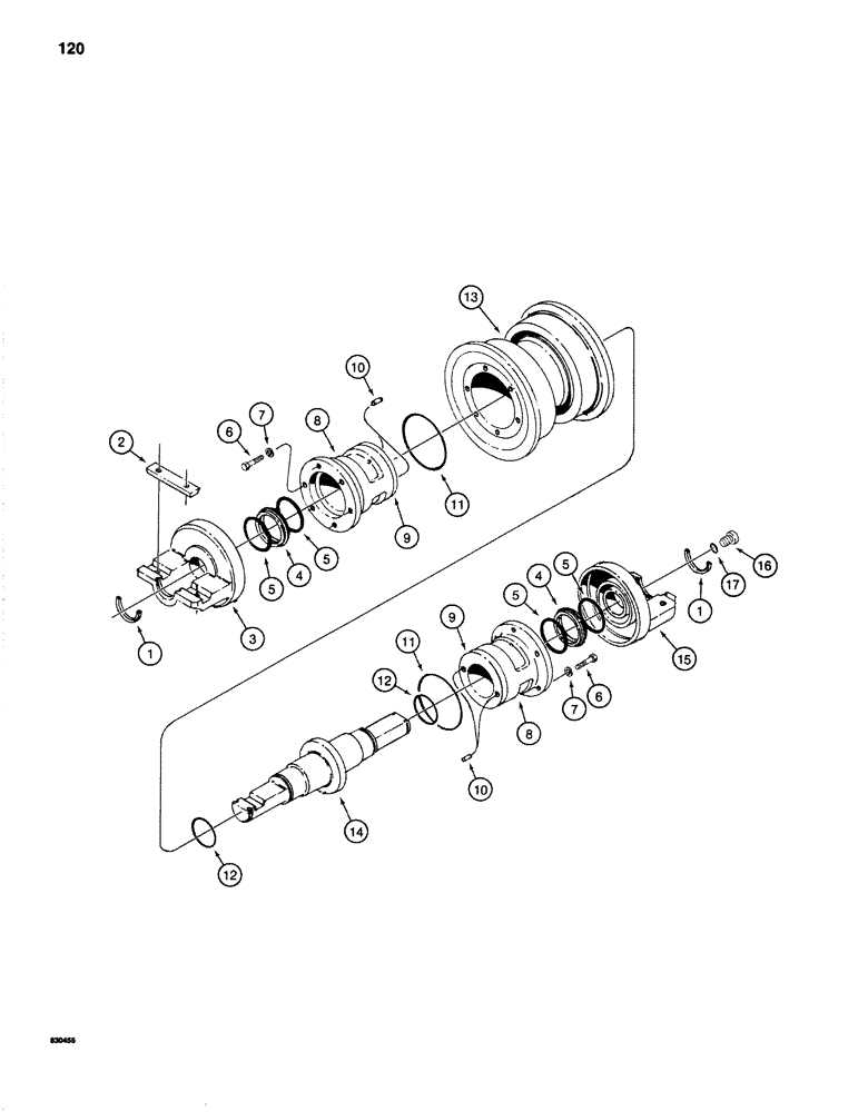 Схема запчастей Case 1280 - (120) - SINGLE FLANGE TRACK ROLLER, TYPE C (04) - UNDERCARRIAGE