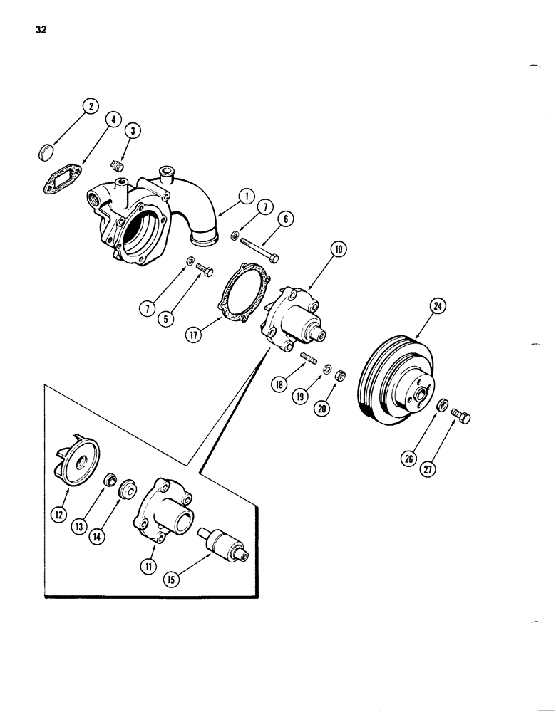 Схема запчастей Case 1280B - (032) - WATER PUMP, 504BDT DIESEL ENGINE (02) - ENGINE