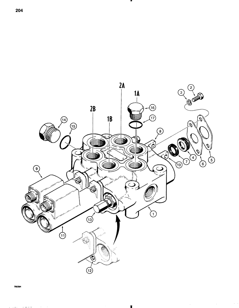 Схема запчастей Case W11 - (204) - TWO SPOOL LOADER CONTROL VALVE (08) - HYDRAULICS