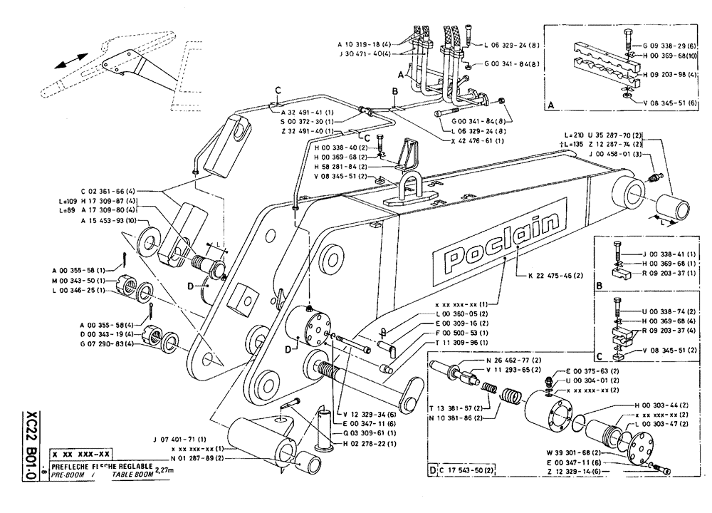 Схема запчастей Case 75C - (XC22 B01.0) - PRE-BOOM ADJUSTABLE BOOM - 2,27 M (09) - BOOMS