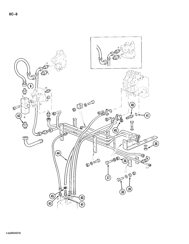 Схема запчастей Case 688 - (8C-08) - SWIVEL AND SWING MOTOR HYDRAULIC CIRCUIT, P.I.N. FROM 11601 TO 11653 (08) - HYDRAULICS