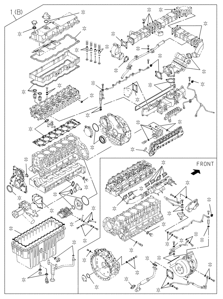 Схема запчастей Case CX350C - (02-005[01]) - PACKAGE SEALS - ENGINE (02) - ENGINE