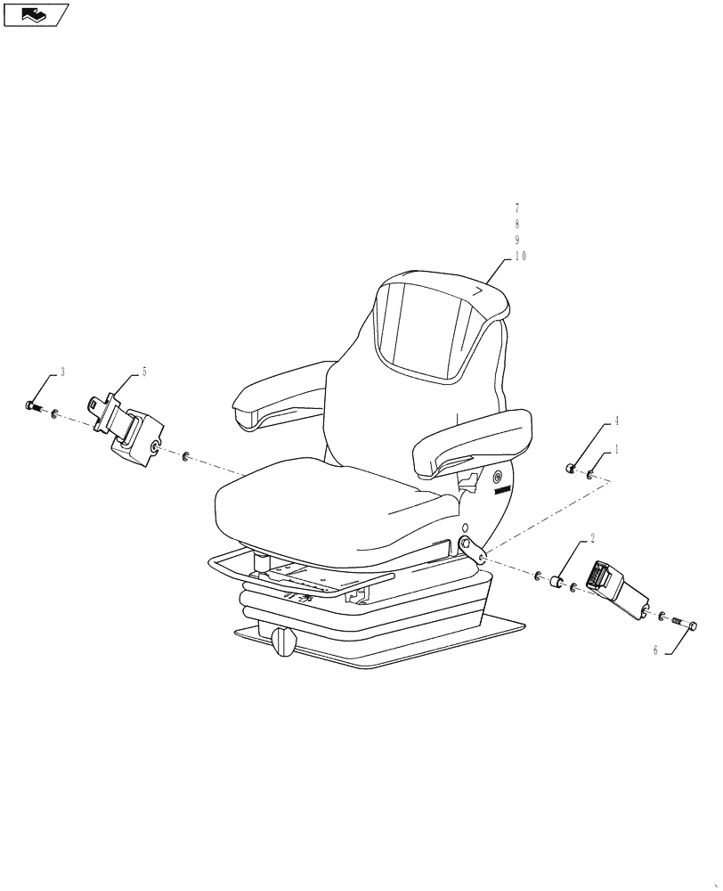 Схема запчастей Case 1021F - (90.120.02) - SEAT HARDWARE AND BELTS, EUROPE (90) - PLATFORM, CAB, BODYWORK AND DECALS