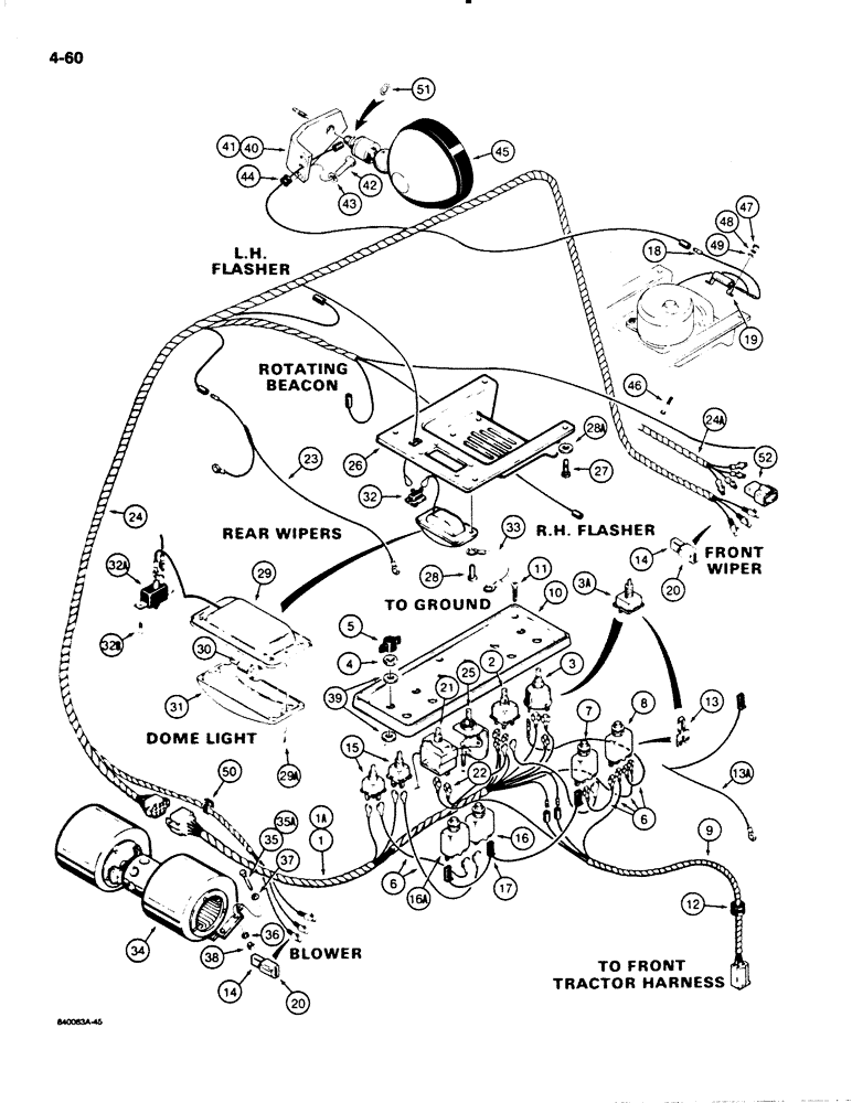 Схема запчастей Case W18B - (4-060) - ELEC. CIRCUIT, OPERATORS COMPARTMENT, USED ON W18B & BEFORE W20C P.I.N. 9155766 (04) - ELECTRICAL SYSTEMS