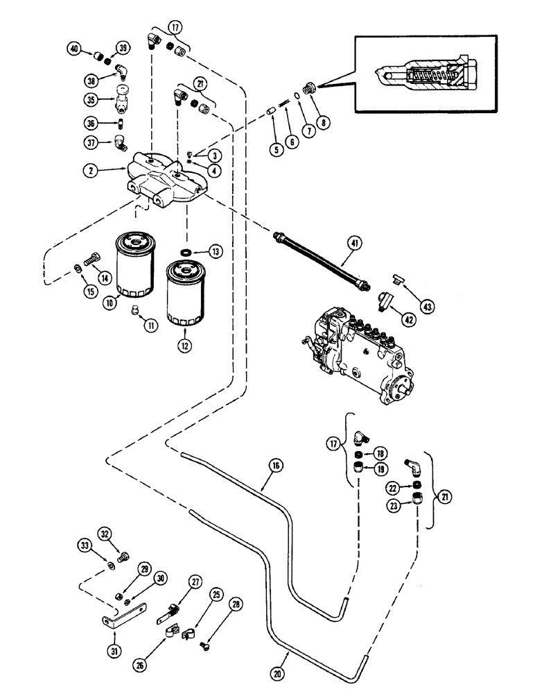 Схема запчастей Case W10E - (031A) - FUEL INJECTION FILTER SYSTEM, (401B) DIESEL ENGINE, USED PRIOR TO ENG. SN. 2323001 (03) - FUEL SYSTEM