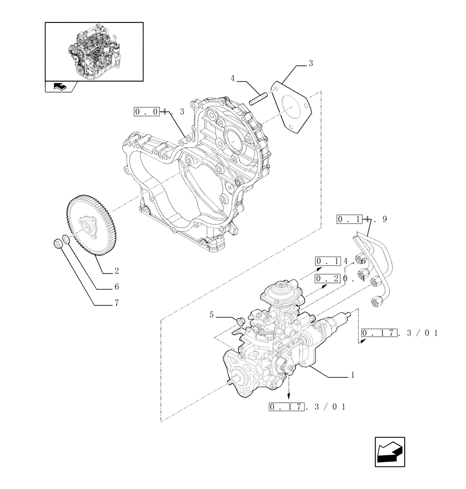 Схема запчастей Case 321E - (0.14.0/03) - INJECTION PUMP (01) - ENGINE