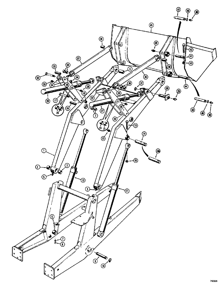 Схема запчастей Case 26B - (010) - LOADER LIFT FRAME AND RELATED PARTS, USED WITH DUAL TILT CYLINDERS ONLY 