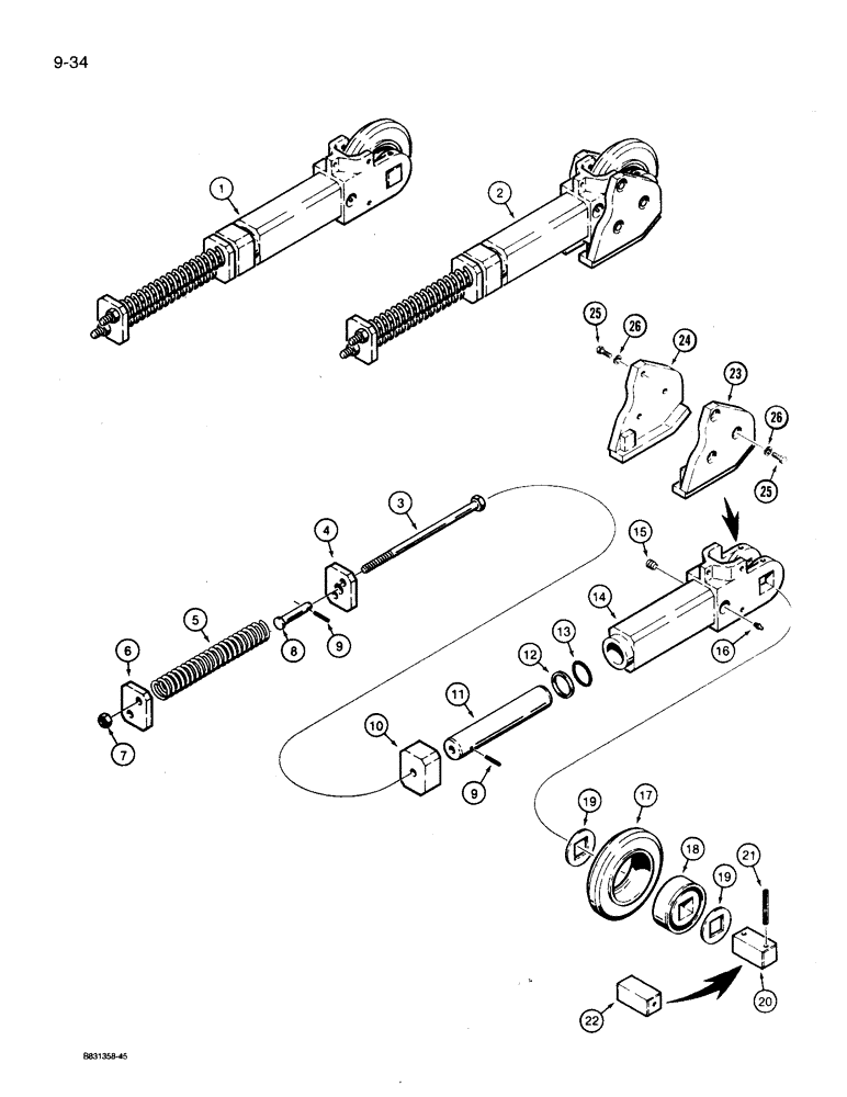 Схема запчастей Case 360 - (9-034) - TRENCHER BOOM END ASSEMBLIES (09) - CHASSIS/ATTACHMENTS