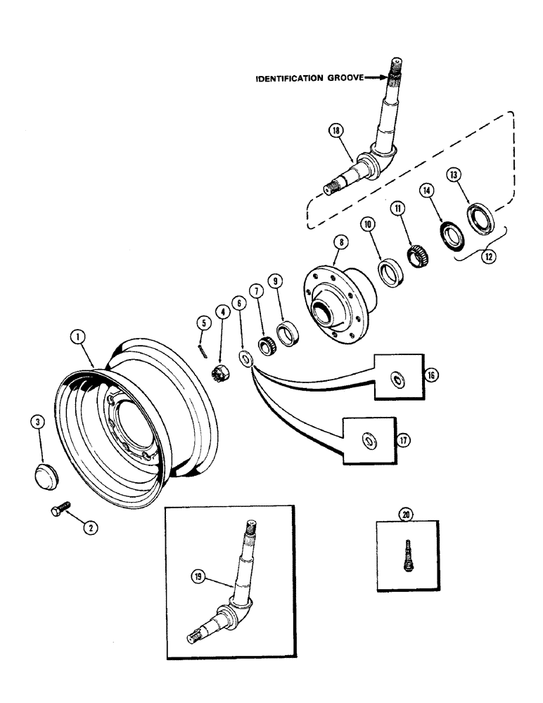 Схема запчастей Case 580B - (156) - FRONT WHEELS, HUBS & SPINDLES (05) - STEERING