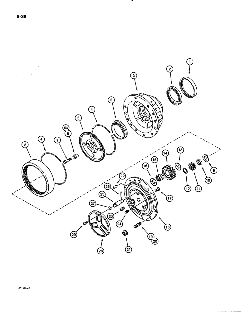 Схема запчастей Case 480E LL - (6-38) - FRONT DRIVE AXLE, PLANETARY (06) - POWER TRAIN