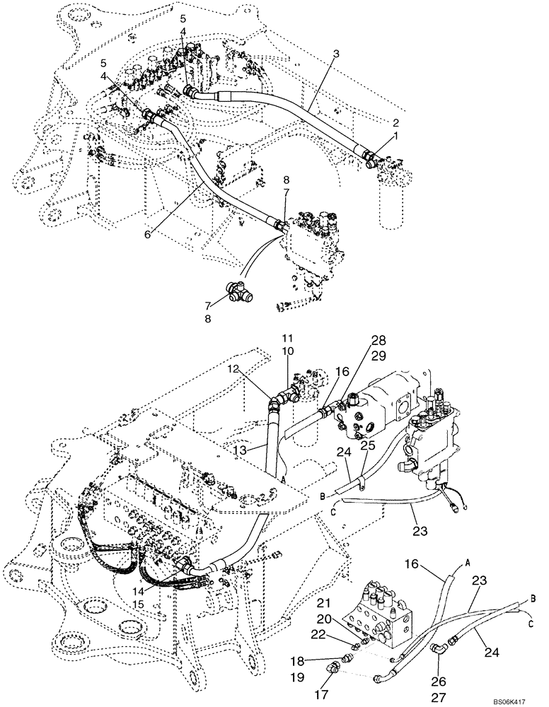 Схема запчастей Case 590SM - (08-02) - HYDRAULICS - LOADER VALVE AND FILTER TO BACKHOE VALVE (08) - HYDRAULICS