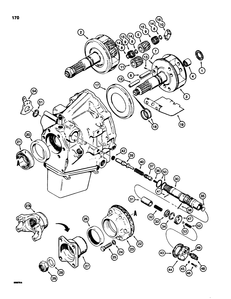 Схема запчастей Case 580SD - (170) - POWER SHUTTLE, PINION CAGE, OUTPUT SHAFT AND CONTROL VALVE (06) - POWER TRAIN