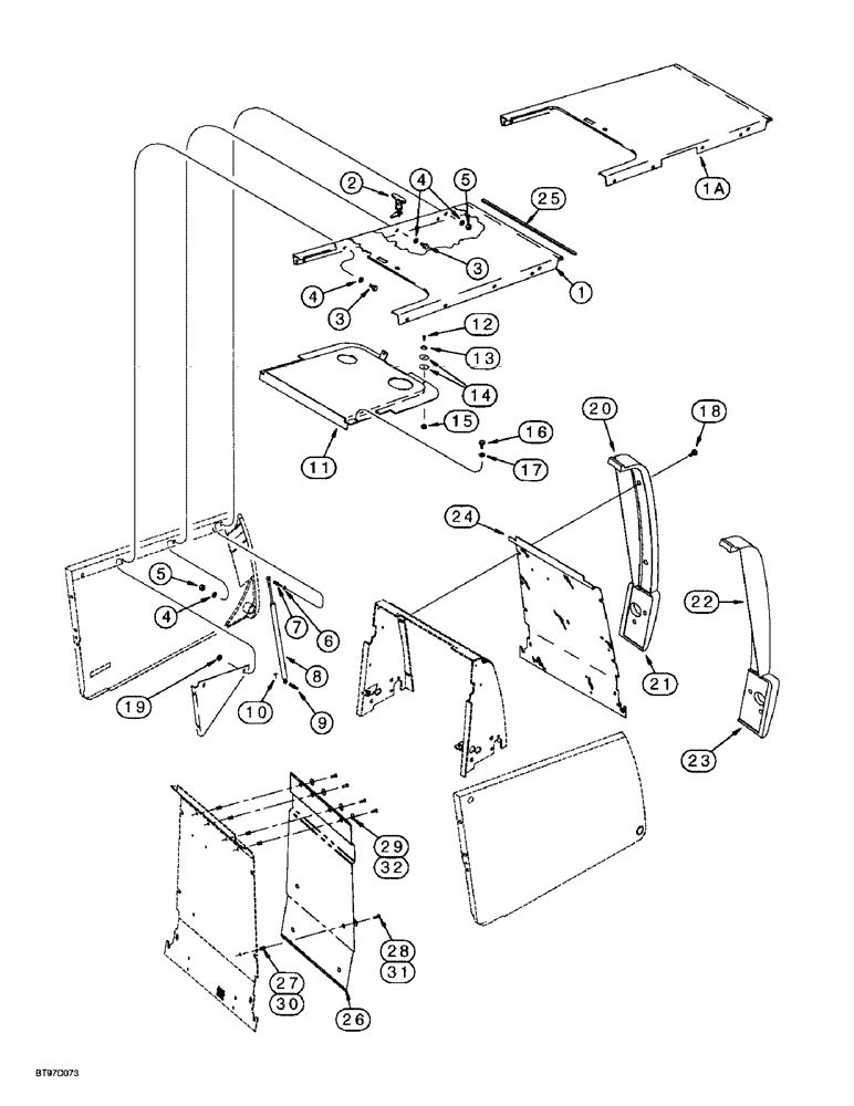 Схема запчастей Case 590L - (9-076) - TILT HOOD, UPRIGHT COVER, GRILLE UNIT, AND CHAFF SCREEN (09) - CHASSIS/ATTACHMENTS