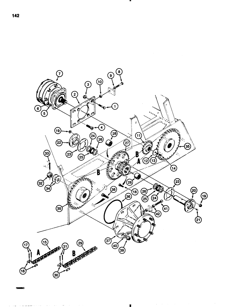 Схема запчастей Case 1845B - (142) - DRIVE CHAIN AND GEARS (06) - POWER TRAIN