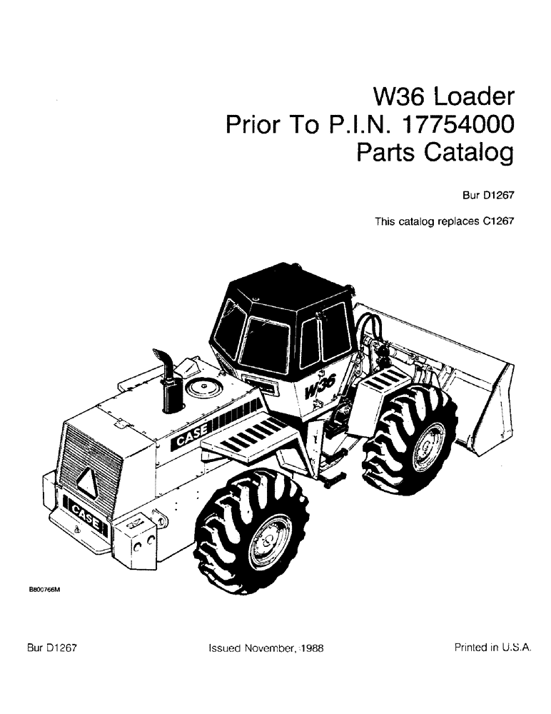 Схема запчастей Case W36 - (1-01) - W36 LOADER PRIOR TO P.I.N. 17754000 PARTS CATALOG (00) - PICTORIAL INDEX