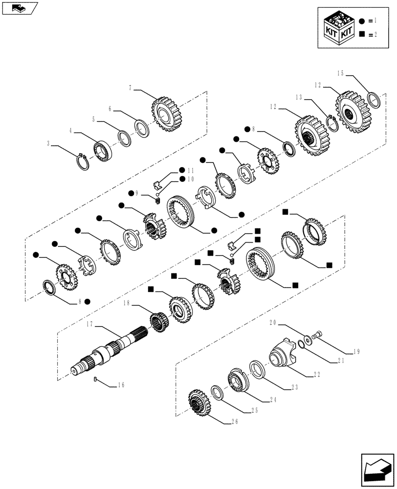 Схема запчастей Case 590SN - (21.154.0701) - VAR - 423059 - STANDARD TRANSMISSION - SHAFT, SECONDARY - 4WD (21) - TRANSMISSION