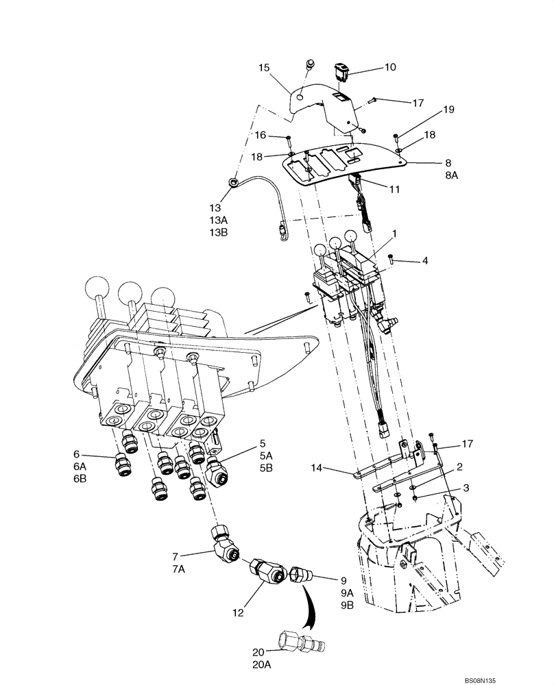 Схема запчастей Case 921E - (08-27) - LOADER CONTROL - THREE LEVER MOUNTING (08) - HYDRAULICS