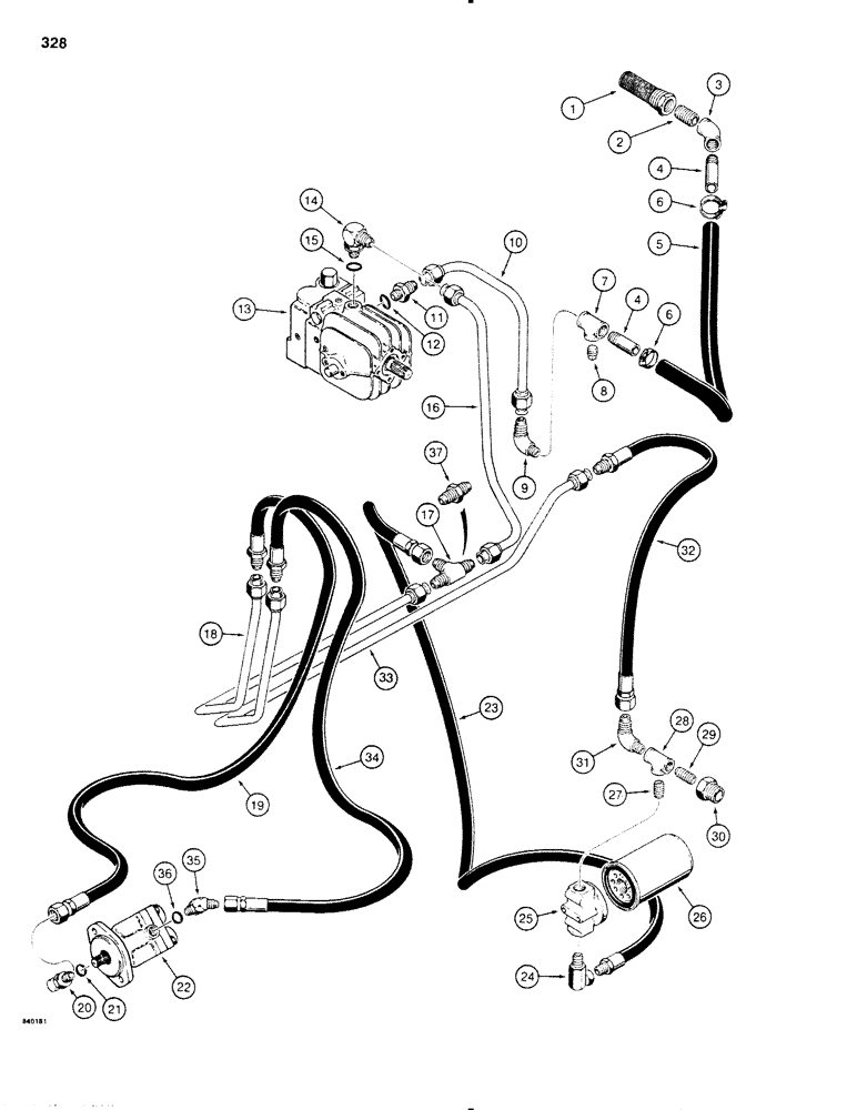 Схема запчастей Case SD100 - (328) - LINE LAYER HYDRAULIC SUCTION AND RETURN CIRCUIT, USED BEFORE 30+4 SPECIAL SERIAL NUMBER 3751 (35) - HYDRAULIC SYSTEMS