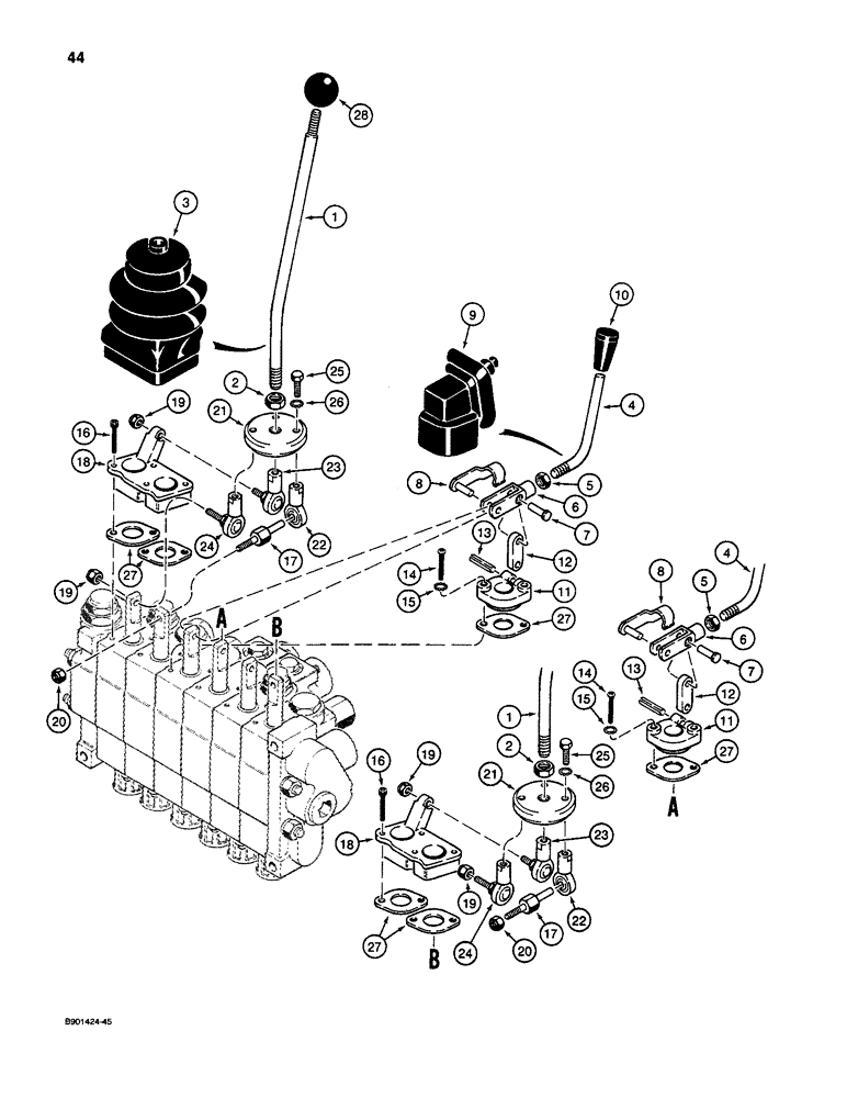 Схема запчастей Case D130 - (7-044) - BACKHOE CONTROL VALVE - KONTAK, CONTROL LEVERS, USED ON 1835C, 1840 & 1845C UNI-LOADERS 