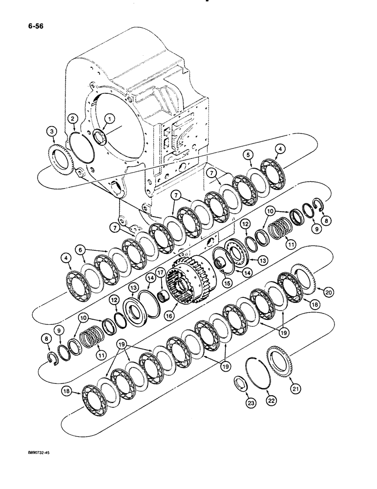 Схема запчастей Case 621 - (6-056) - TRANSMISSION ASSEMBLY, REVERSE AND SECOND CLUTCH PACK, P.I.N. JAK0020901 AND AFTER (06) - POWER TRAIN