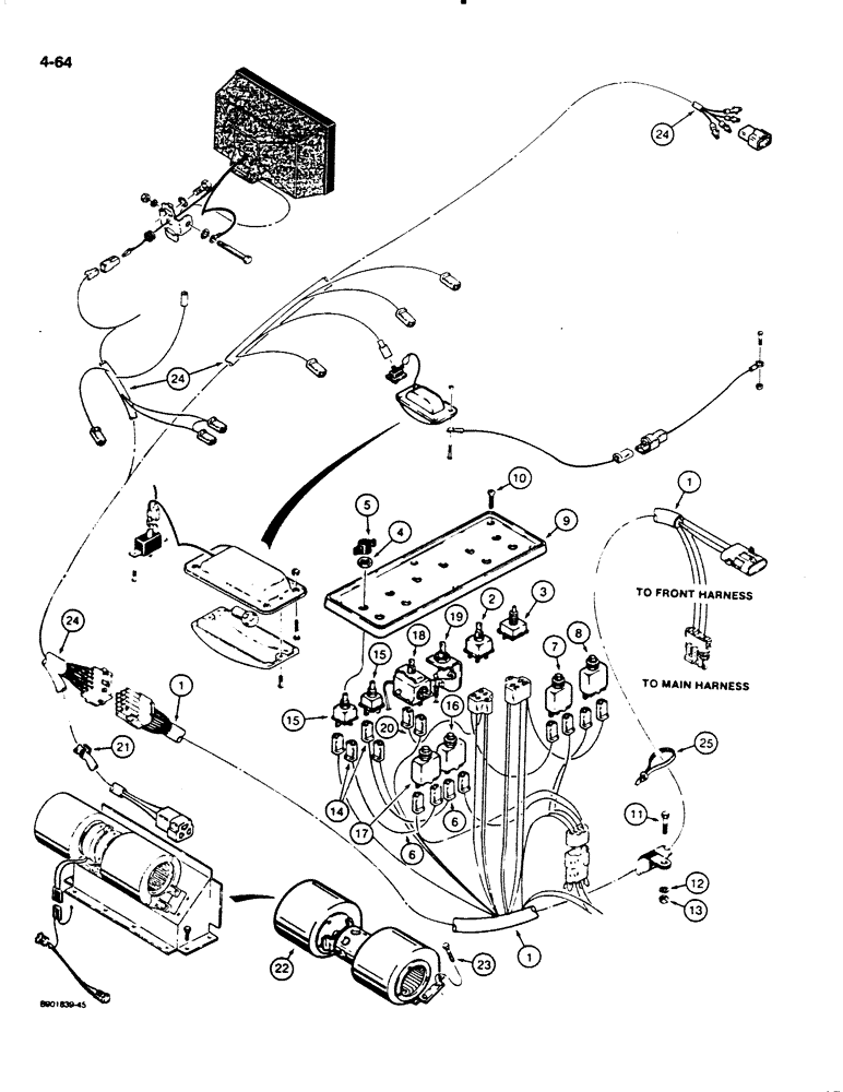 Схема запчастей Case W20C - (4-064) - ELECTRICAL CIRCUIT, OPERATORS COMPARTMENT, USED ON W20C P.I.N. 9155766 AND AFTER (04) - ELECTRICAL SYSTEMS