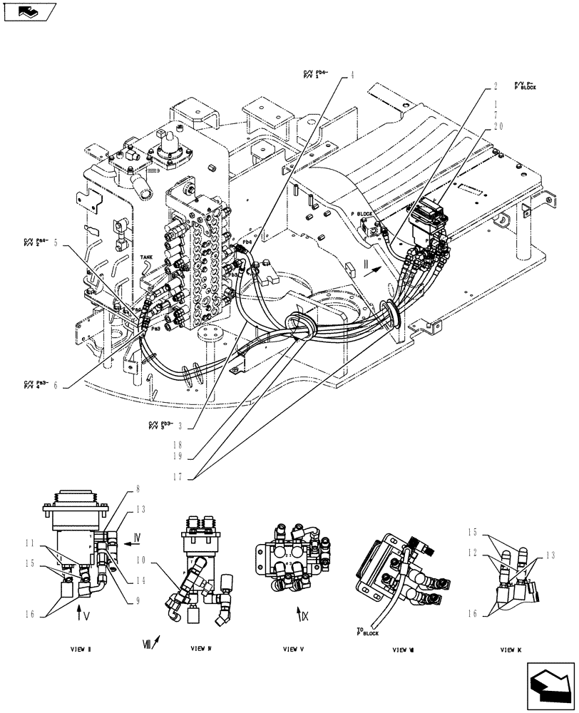 Схема запчастей Case CX55BMSR - (05-001[01]) - CONTROL LINES, PROPEL (ALARM) (35) - HYDRAULIC SYSTEMS