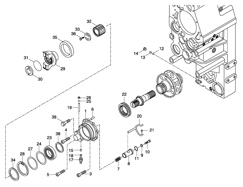 Схема запчастей Case 330 - (18A00010579[01]) - TRANSMISSION - OUTPUT YOKE (03) - Converter / Transmission