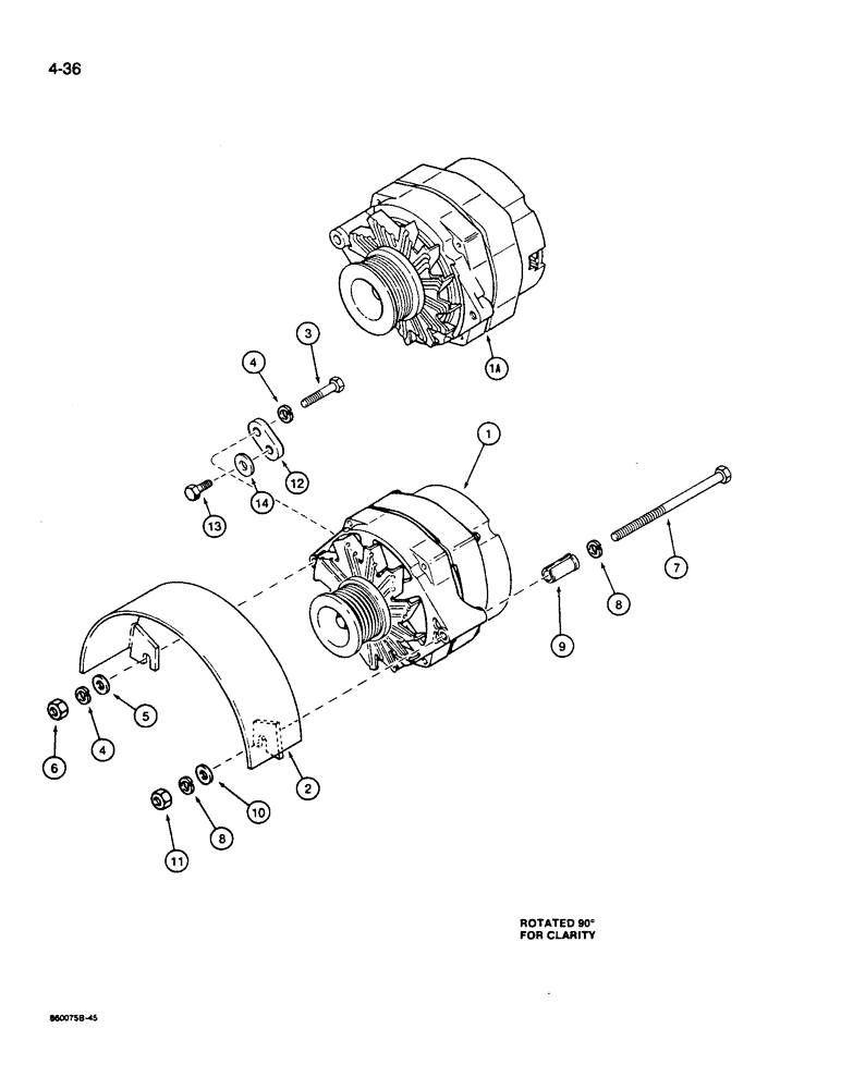 Схема запчастей Case W14B - (4-36) - 45 AMP ALTERNATOR AND MOUNTING PARTS (04) - ELECTRICAL SYSTEMS