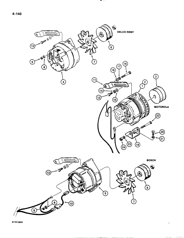 Схема запчастей Case 1455B - (4-140) - ALTERNATOR AND MOUNTING PARTS, MOTOROLA ALTERNATOR, IF USED (04) - ELECTRICAL SYSTEMS