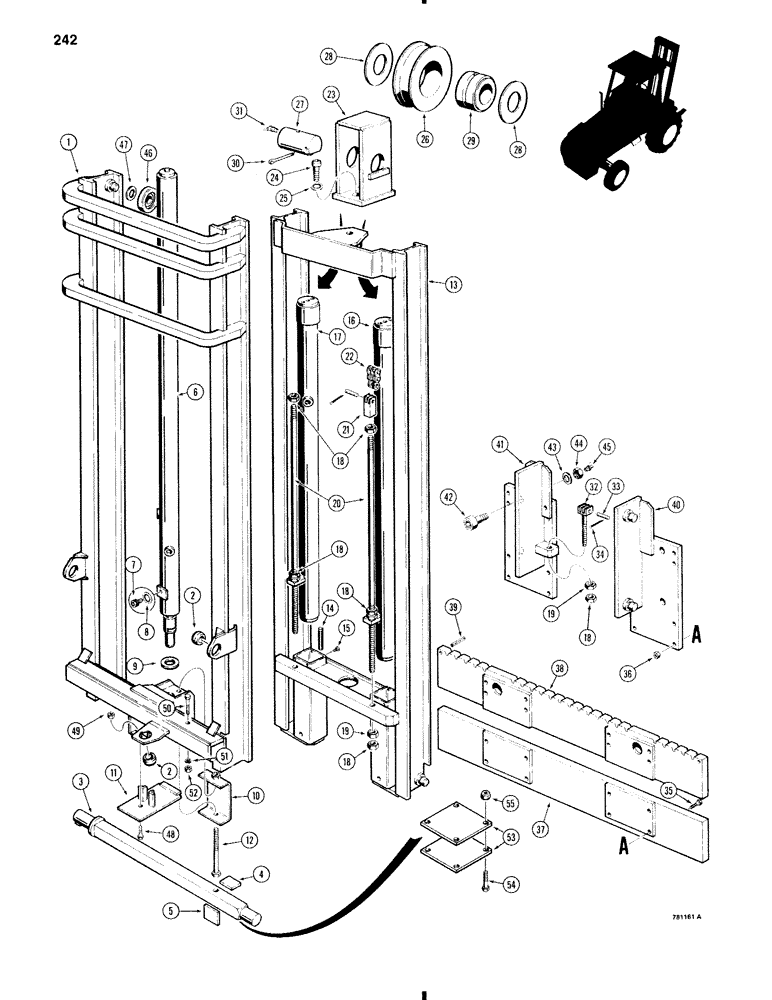 Схема запчастей Case 586C - (242) - 14 FOOT (4.3 M) FREE LIFT MAST FOR 586C (83) - TELESCOPIC SINGLE ARM