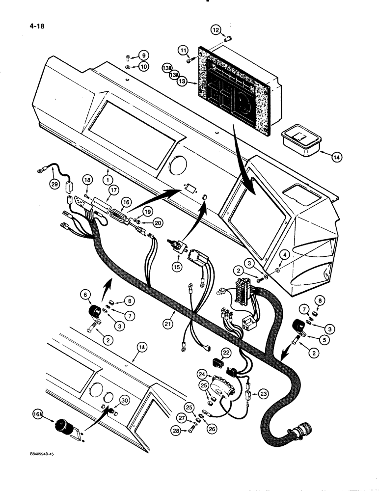 Схема запчастей Case W30 - (4-18) - ELECTRICAL SYSTEM, INSTRUMENT PANELS AND HOURMETER, USED ON MODELS WITH ALLISON TRANSMISSION (04) - ELECTRICAL SYSTEMS