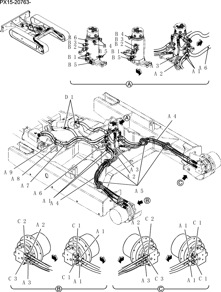 Схема запчастей Case CX36B - (400-72[1Z83]) - HYD LINES, LOW (ANGLE DOZER) (04) - UNDERCARRIAGE