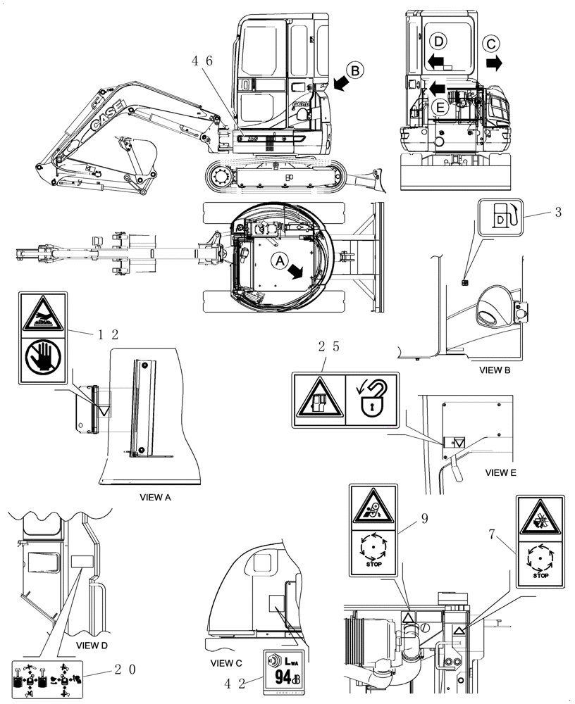 Схема запчастей Case CX31B - (4.520[08]) - DECALS - CAB (90) - PLATFORM, CAB, BODYWORK AND DECALS