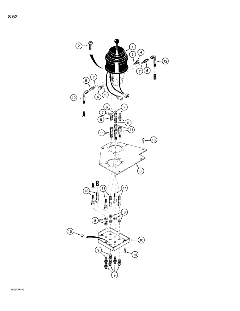 Схема запчастей Case 721 - (8-52) - REMOTE LOADER CONTROL CIRCUIT, SINGLE LEVER WITH TWO SPOOL (08) - HYDRAULICS