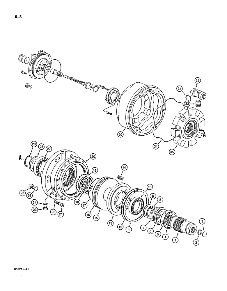 Схема запчастей Case 125B - (6-08) - TRACK DRIVE HYDRAULIC MOTOR, P.I.N. 74251 THROUGH 74879 (06) - POWER TRAIN