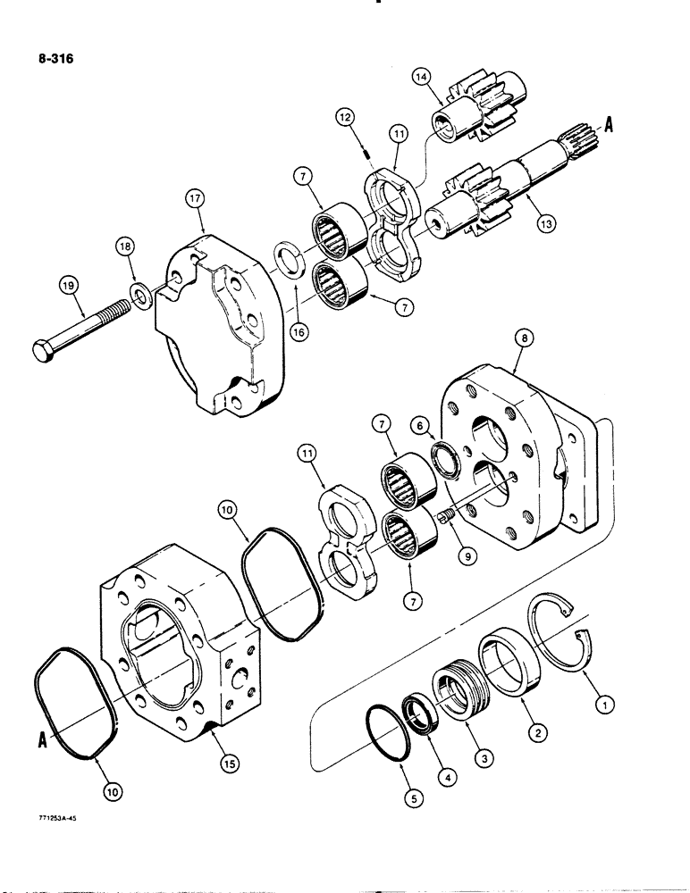 Схема запчастей Case 1455B - (8-316) - R38214 HYDRAULIC PUMP, USED ON LOADER MODELS PRIOR TO TRAC SN 8381917 (08) - HYDRAULICS