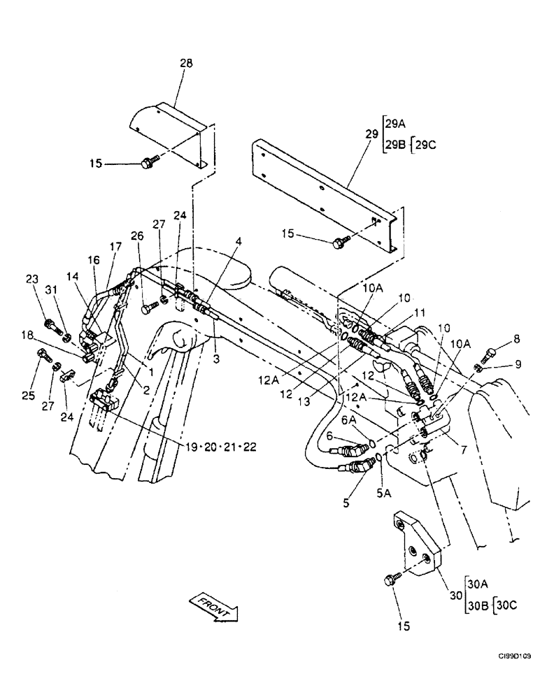 Схема запчастей Case 9007B - (8-058A) - HYDRAULIC CIRCUIT - DIPPER CYLINDER, OFFSET BACKHOE BOOM (08) - HYDRAULICS