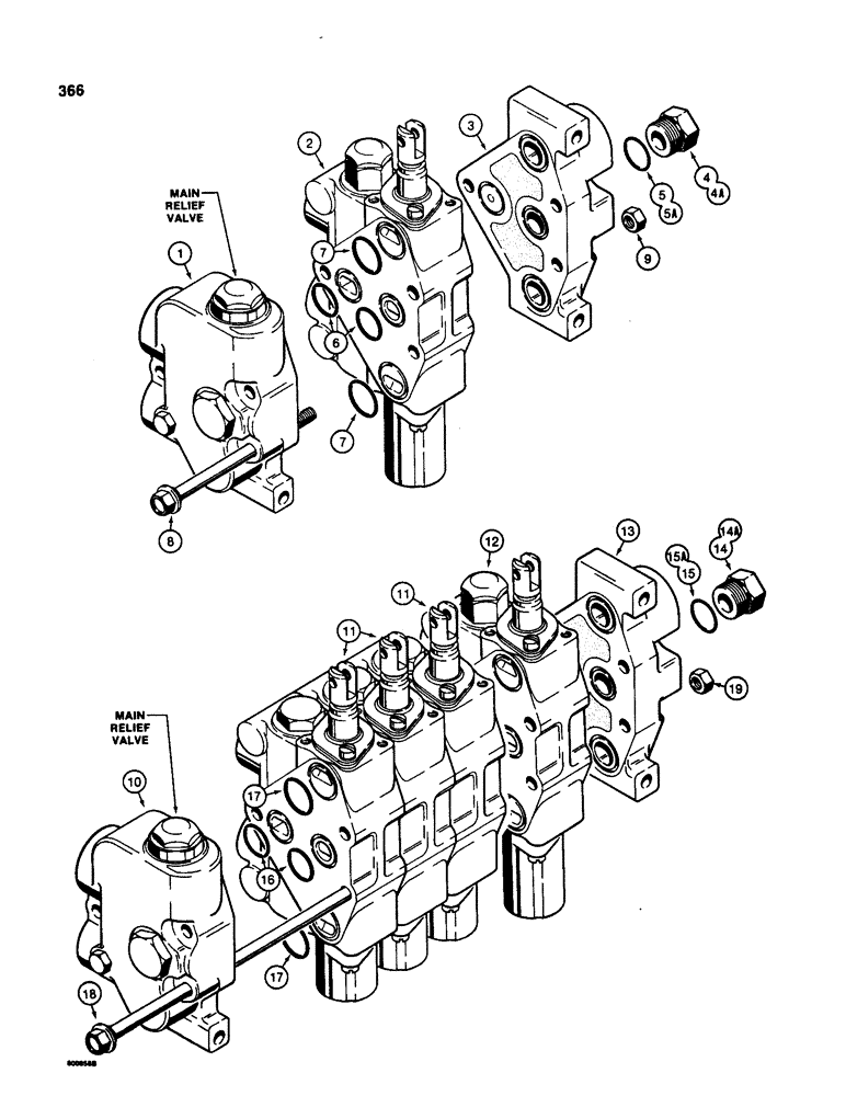 Схема запчастей Case 580SD - (366) - THREE-POINT HITCH CONTROL VALVES, WITHOUT FLOW CONTROL REGULATOR KNOB (08) - HYDRAULICS