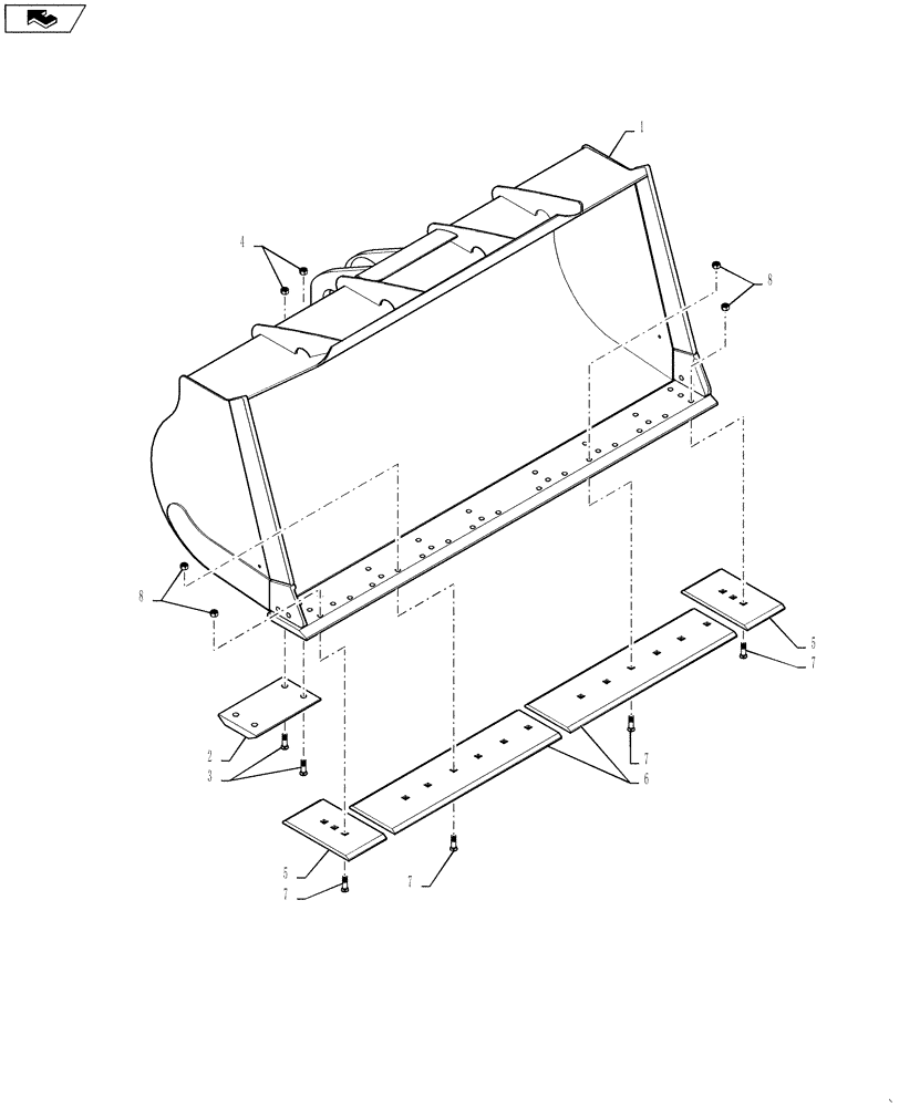 Схема запчастей Case 1121G - (82.300.020[03]) - VAR - 424908, 424250 - LOADER BUCKET WITH BOLT ON EDGE 6.25 YD (82) - FRONT LOADER & BUCKET