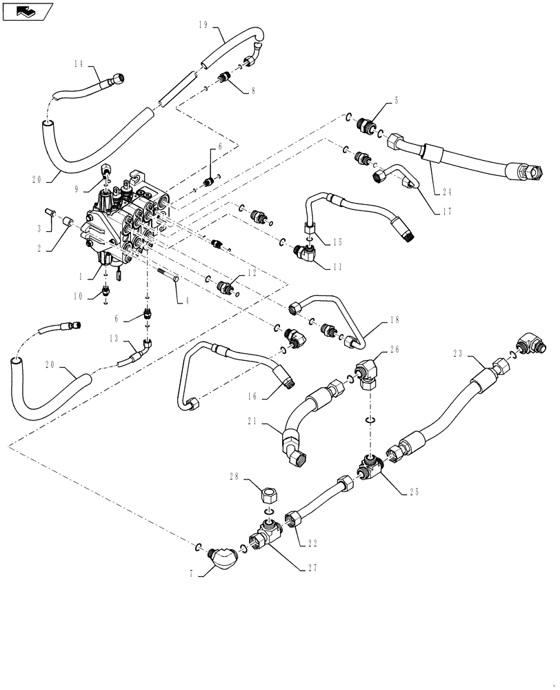 Схема запчастей Case 580SN WT - (35.701.09[02]) - HYDRAULICS - VALVE, LOADER CONTROL (3 SPOOL, PILOT CONTROLS (580SN, 580SN WT, 590SN) (35) - HYDRAULIC SYSTEMS