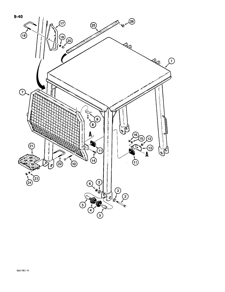 Схема запчастей Case 550 - (9-40) - ROLL OVER PROTECTIVE STRUCTURE, CANOPY (09) - CHASSIS/ATTACHMENTS