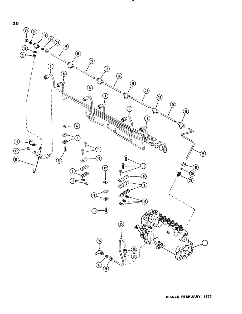 Схема запчастей Case 1150 - (030) - FUEL INJECTION SYSTEM, (401B) DIESEL ENGINE (01) - ENGINE