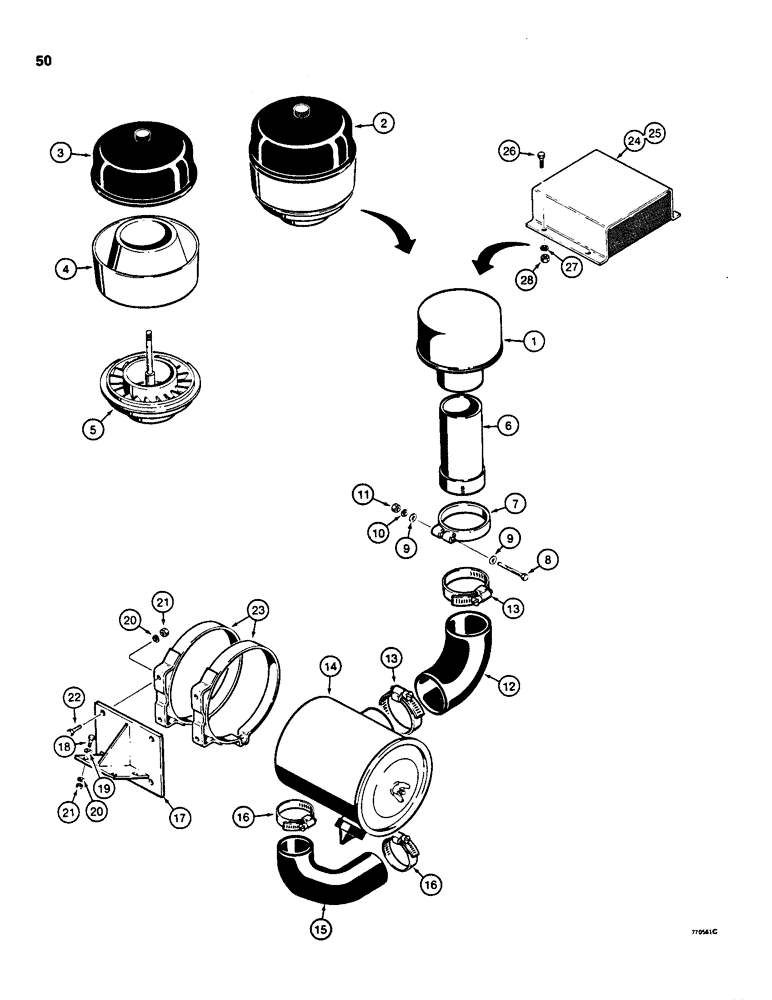 Схема запчастей Case 855C - (050) - AIR CLEANER SYSTEM, MODELS WITH TURBOCHARGER (01) - ENGINE