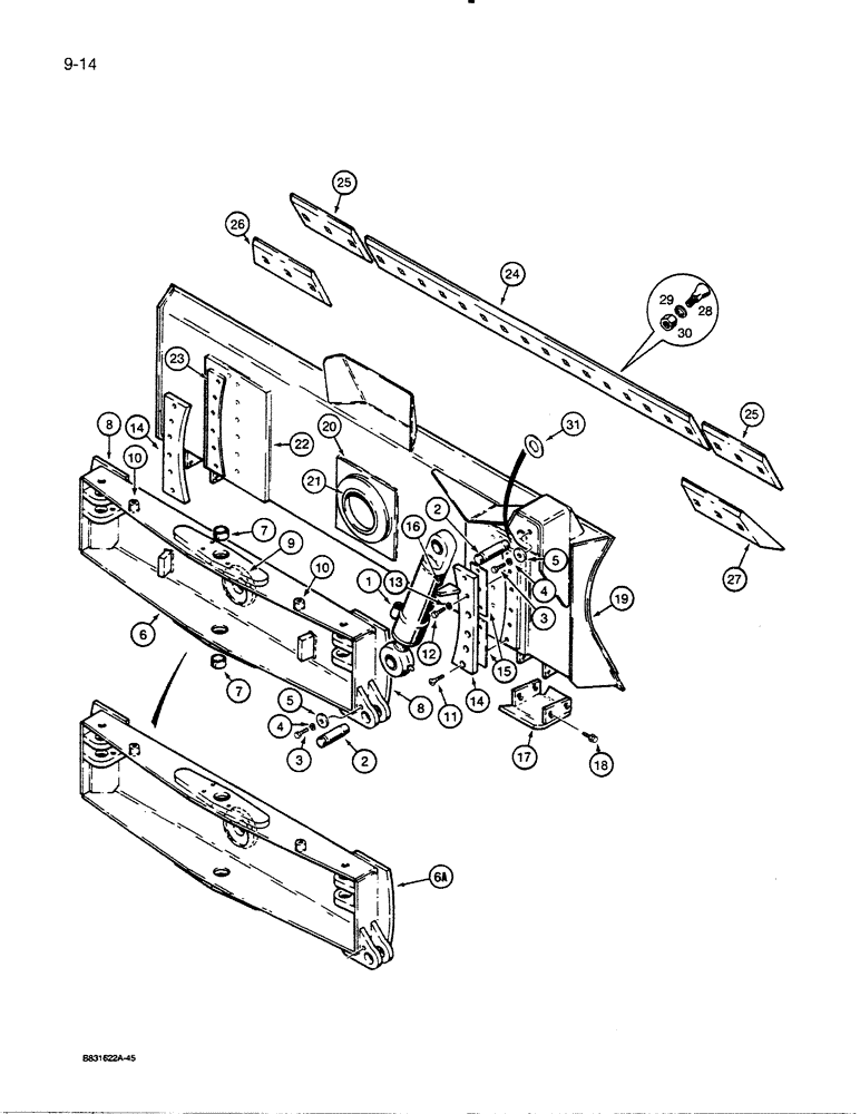 Схема запчастей Case 450C - (9-14) - DOZER LEVELING BEAM, BLADE, AND TILT CYLINDER (09) - CHASSIS/ATTACHMENTS