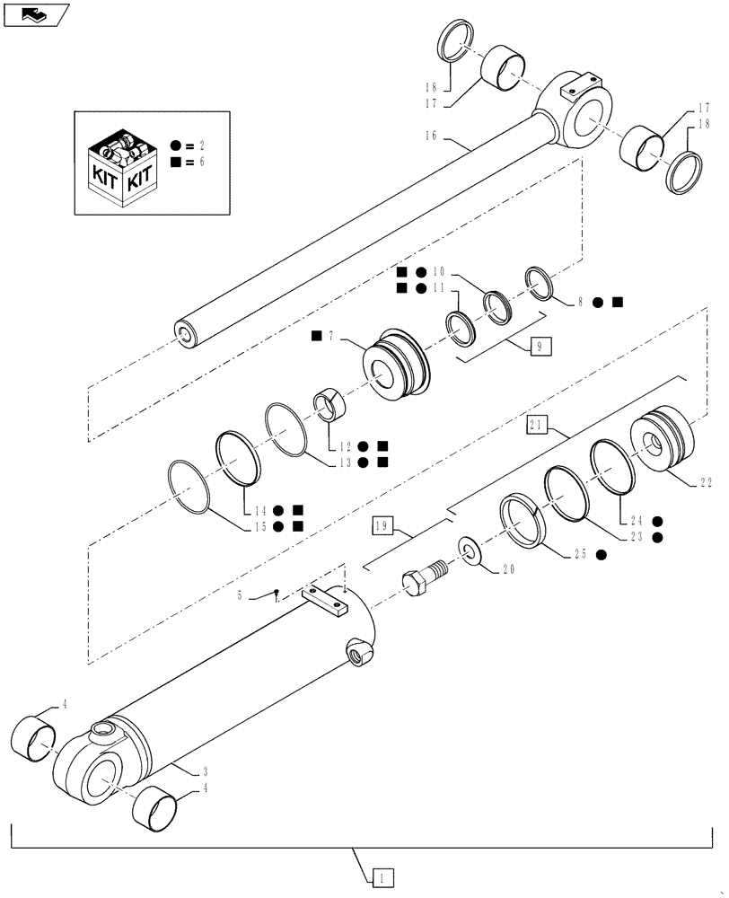 Схема запчастей Case 521F - (39.105.02[01]) - CYLINDER ASSY TILT (XR AND LR) (39) - FRAMES AND BALLASTING