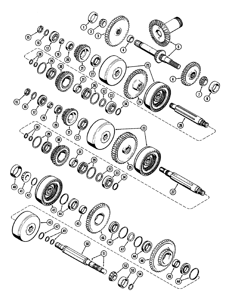 Схема запчастей Case 750 - (080) - TRANSMISSION SHAFTS - CLUTCHES AND GEARS, USED PRIOR TO ENG. S/N 2129206 (03) - TRANSMISSION