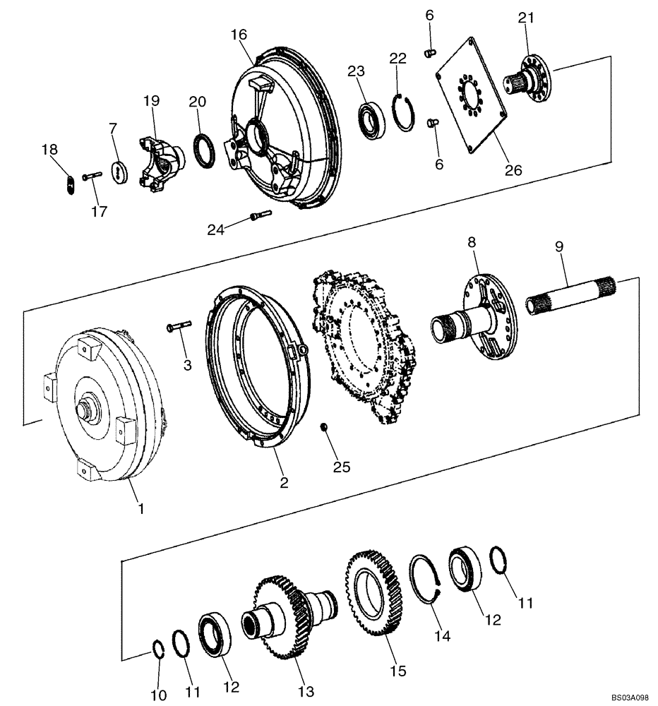 Схема запчастей Case 721E - (06-04) - TRANSMISSION - CONVERTER, COVER AND INPUT SHAFT - PRIOR TO P.I.N. N8F203816 (06) - POWER TRAIN