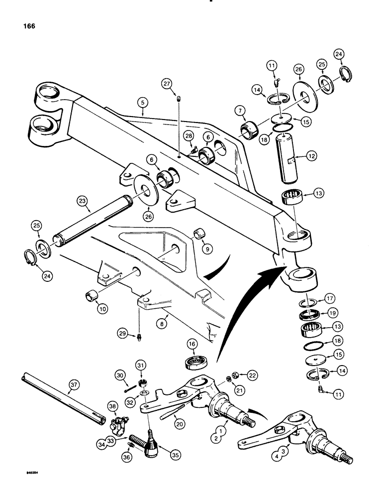 Схема запчастей Case 580SE - (166) - FRONT AXLE AND SPINDLES (05) - STEERING