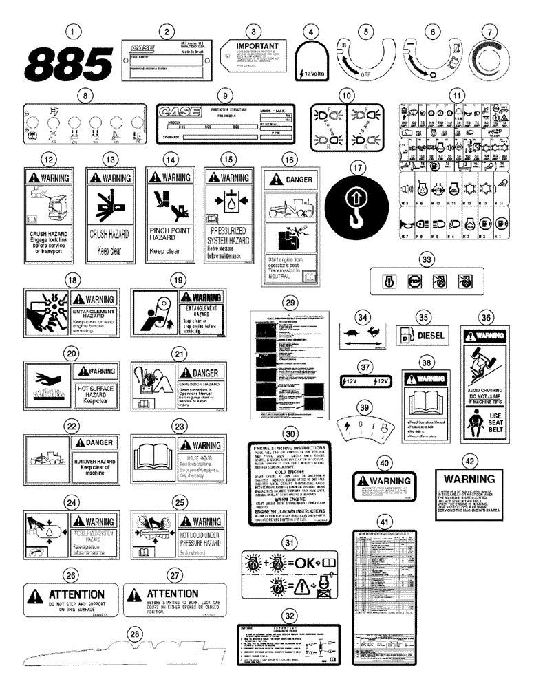 Схема запчастей Case 885 - (09-126[01]) - DECALS (09) - CHASSIS